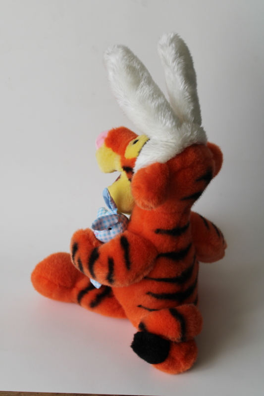 photo of Easter Tigger Disney Store plush 11 inches tall, rabbit ears Tigger w/ blue gingham stuffed bunny  #4