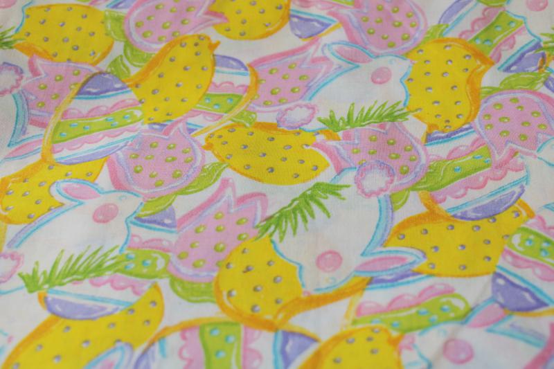 photo of Easter bunnies, pink & yellow eggs print cotton fabric Joyce Shelton design #1