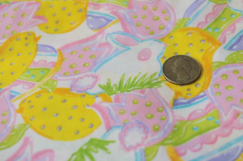 photo of Easter bunnies, pink & yellow eggs print cotton fabric Joyce Shelton design #2