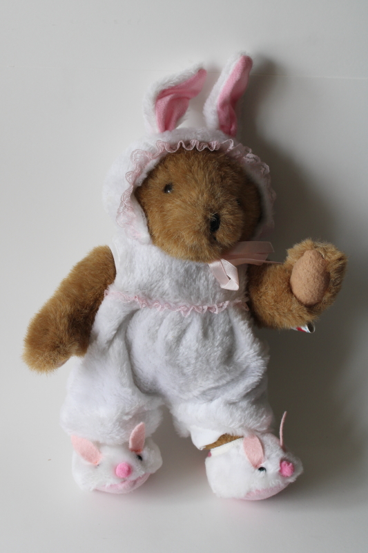 photo of Easter bunny bear Tender Heart Treasures joined teddy w/ costume, hat w/ ears, fuzzy slippers  #1