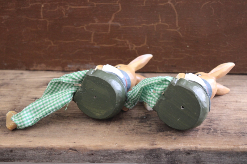 photo of Easter bunny country bunnies shelf sitter twins, primitive folk art style resin figurines #4