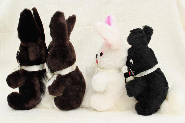 photo of Easter bunny toy rabbits, 1960s vintage handmade stuffed animals, fuzzy fur felt trimmed toys #2