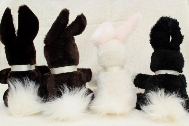 photo of Easter bunny toy rabbits, 1960s vintage handmade stuffed animals, fuzzy fur felt trimmed toys #3