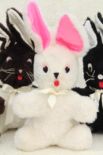 photo of Easter bunny toy rabbits, 1960s vintage handmade stuffed animals, fuzzy fur felt trimmed toys #5