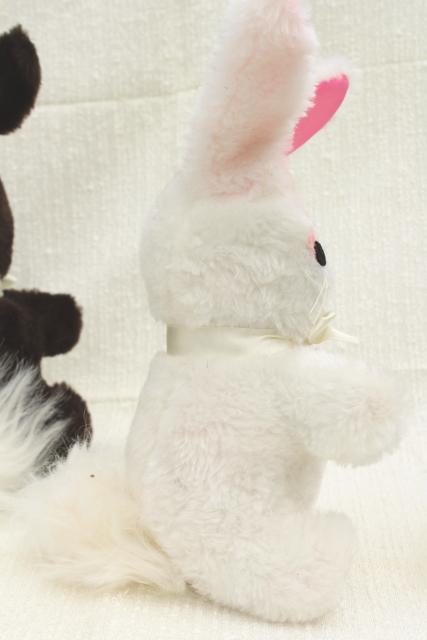 photo of Easter bunny toy rabbits, 1960s vintage handmade stuffed animals, fuzzy fur felt trimmed toys #6