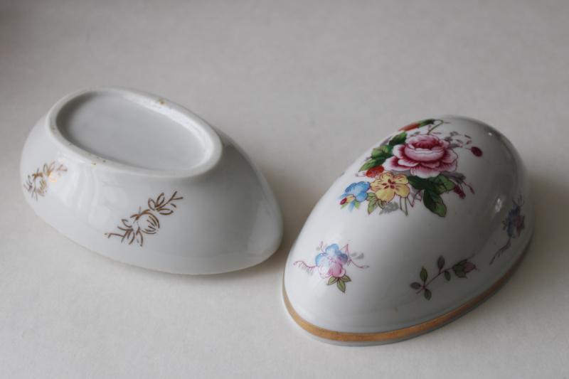 photo of Easter egg porcelain trinket box, large hand painted china egg vintage Japan #4