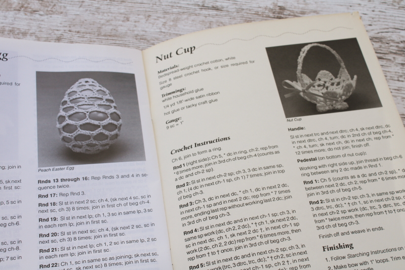 photo of Easter egg spring decorations to make, thread crochet lace patterns three dimensional eggs & baskets  #4