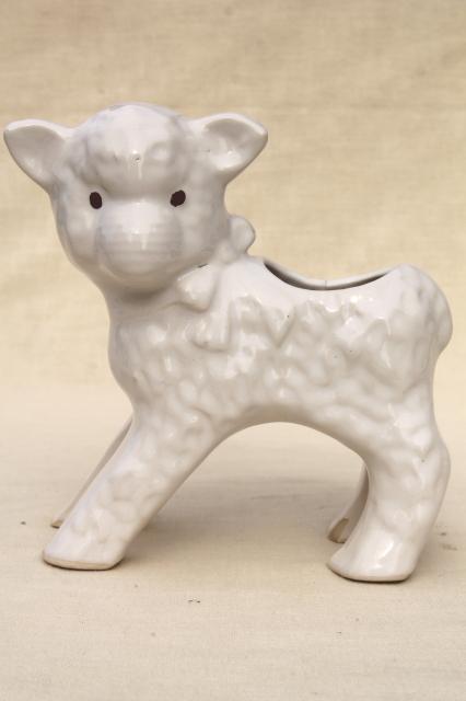 photo of Easter lamb vintage pottery planter, cute 1950s vintage baby animal figurine flower pot #2