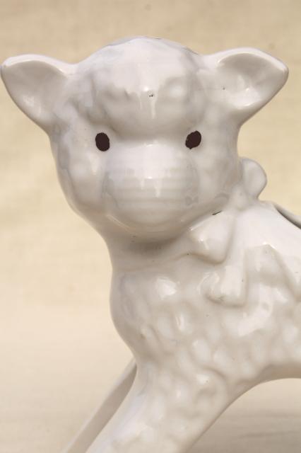 photo of Easter lamb vintage pottery planter, cute 1950s vintage baby animal figurine flower pot #3