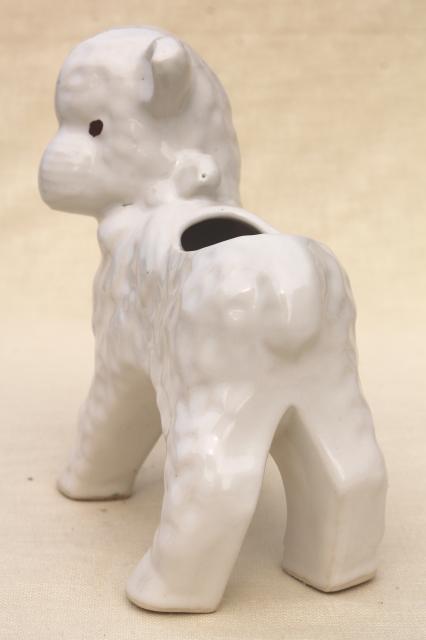 photo of Easter lamb vintage pottery planter, cute 1950s vintage baby animal figurine flower pot #4