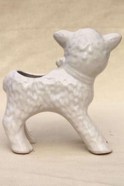 photo of Easter lamb vintage pottery planter, cute 1950s vintage baby animal figurine flower pot #5