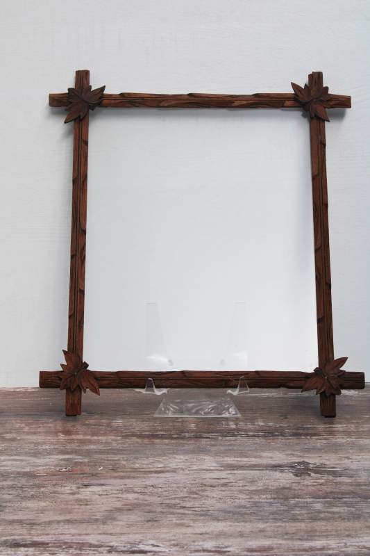 photo of Eastlake Adirondack style carved wood picture frame, antique frame w/ modern non reflective glass #1