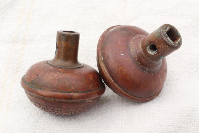 photo of Eastlake antique brass door knobs, original patina art nouveau vintage hardware lot #7