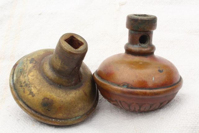 photo of Eastlake antique brass door knobs, original patina art nouveau vintage hardware lot #9