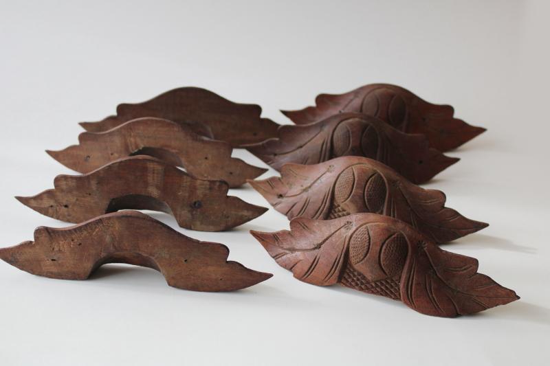 photo of Eastlake antique carved wood bin pull drawer pulls, Adirondack style leaf & acorn #2