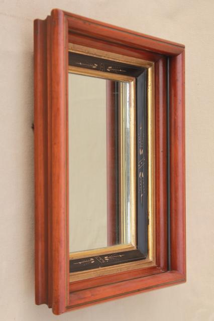 photo of Eastlake antique mirror, early 1900s vintage deep wood picture frame w/ carving #2