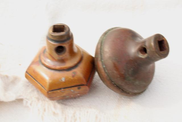 photo of Eastlake vintage antique brass door knobs, original patina aesthetic hardware lot #3