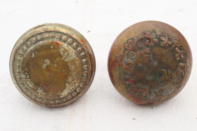 photo of Eastlake vintage antique brass door knobs, original patina aesthetic hardware lot  #6