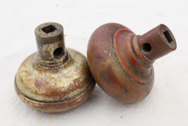 photo of Eastlake vintage antique brass door knobs, original patina aesthetic hardware lot  #7