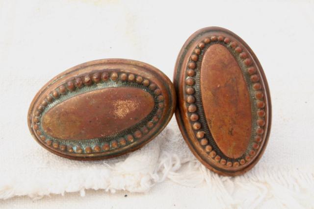 photo of Eastlake vintage antique door knobs, original brass patina aesthetic movement hardware lot #6