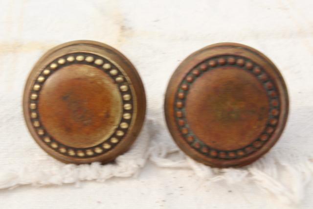 photo of Eastlake vintage antique door knobs, original brass patina aesthetic movement hardware lot #8