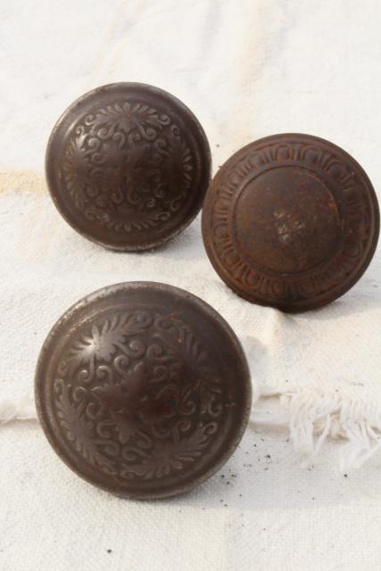 photo of Eastlake vintage antique door knobs, original brass patina aesthetic movement hardware lot #10