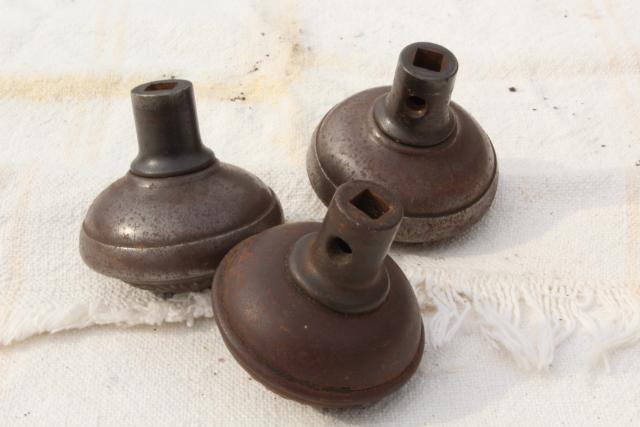 photo of Eastlake vintage antique door knobs, original brass patina aesthetic movement hardware lot #11