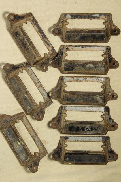 photo of Eastlake vintage cast iron bin style drawer pulls, ornate antique hardware #2