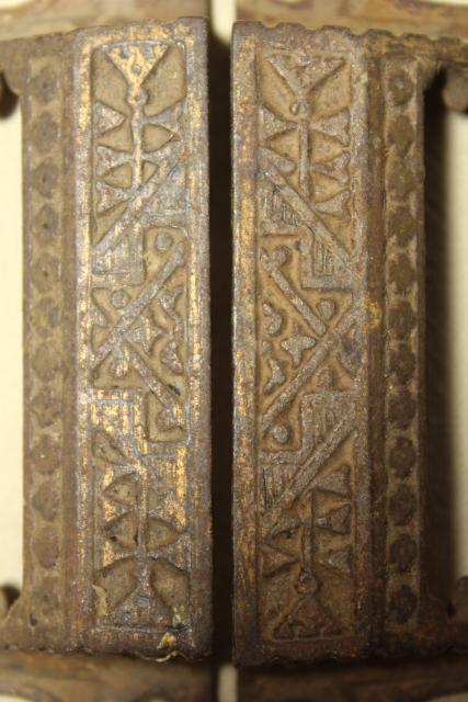 photo of Eastlake vintage cast iron bin style drawer pulls, ornate antique hardware #9