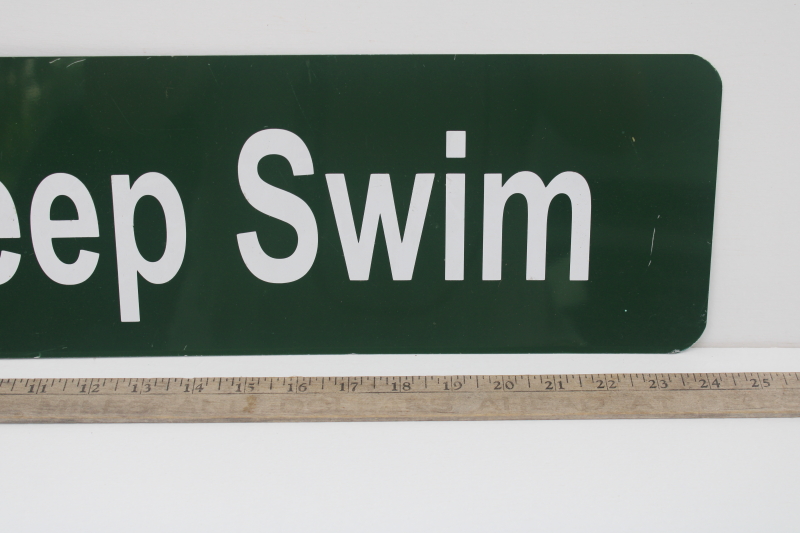 photo of Eat Sleep Swim green & white metal sign, modern camp cabin lake vacation house wall art  #4