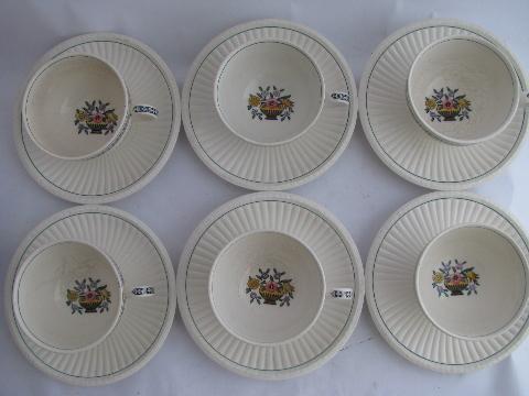 photo of Edme creamware w/ flower basket, 1920s vintage Wedgwood china, Trentham cups & saucers #2