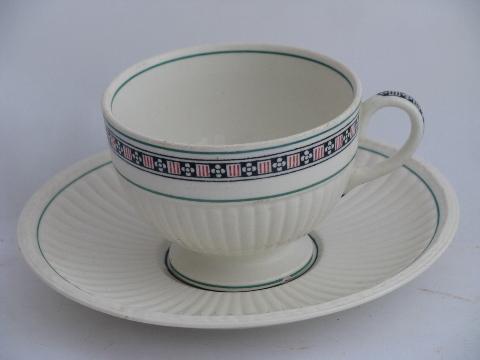 photo of Edme creamware w/ flower basket, 1920s vintage Wedgwood china, Trentham cups & saucers #3