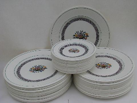 photo of Edme creamware w/ flower basket, 1920s vintage Wedgwood china, Trentham plates for 10 #1