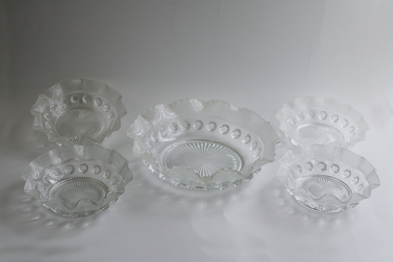 photo of Edwardian glass fruit or dessert dishes set, antique Davidson glass England blackberry pattern  #1