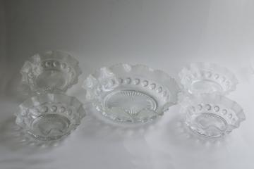 Edwardian glass fruit or dessert dishes set, antique Davidson glass England blackberry pattern 