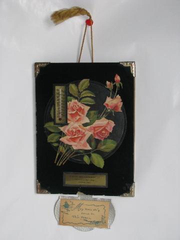 photo of Edwardian style floral reverse painted glass w/ vintage 1950s advertising calendar #1