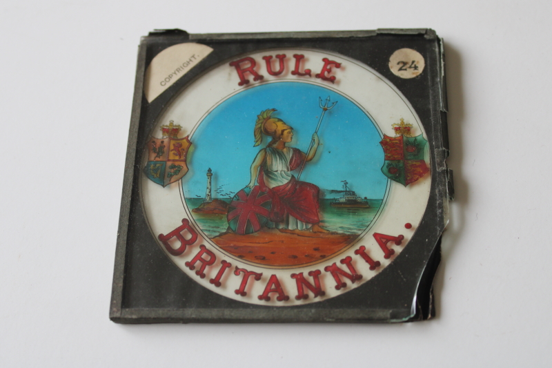 photo of Edwardian vintage Rule Britannia colored glass slide for antique magic lantern projector #1