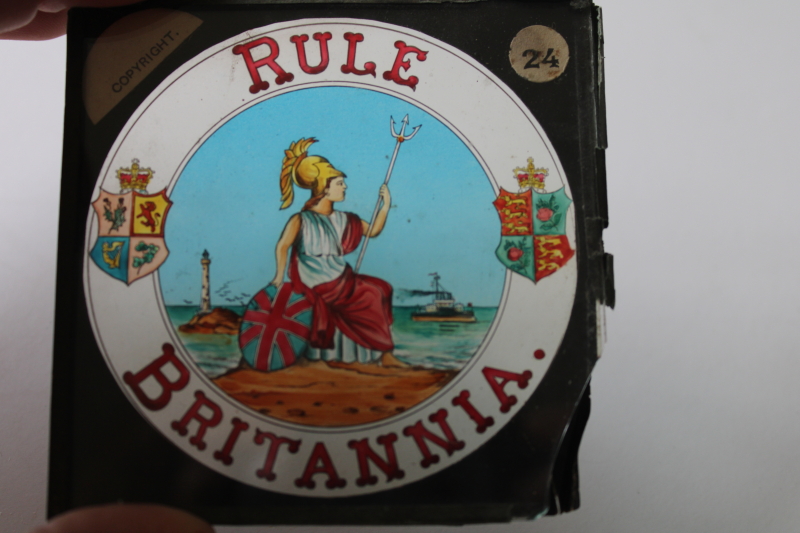 photo of Edwardian vintage Rule Britannia colored glass slide for antique magic lantern projector  #2