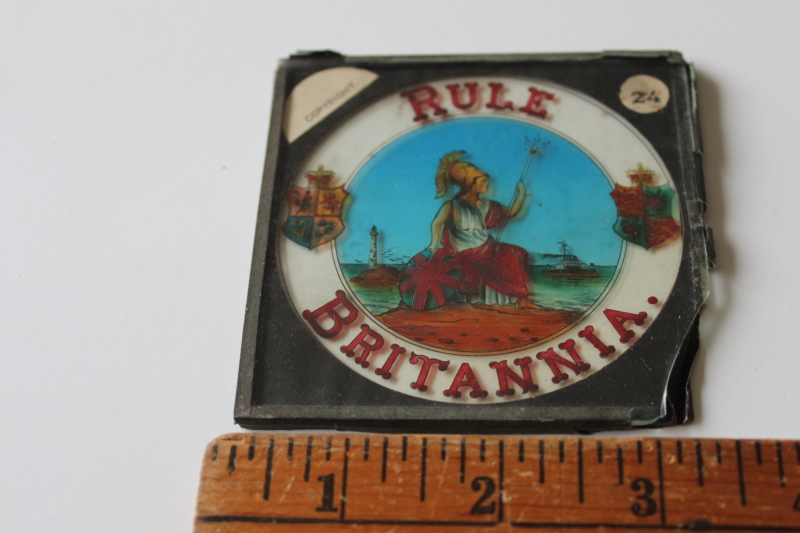 photo of Edwardian vintage Rule Britannia colored glass slide for antique magic lantern projector  #3