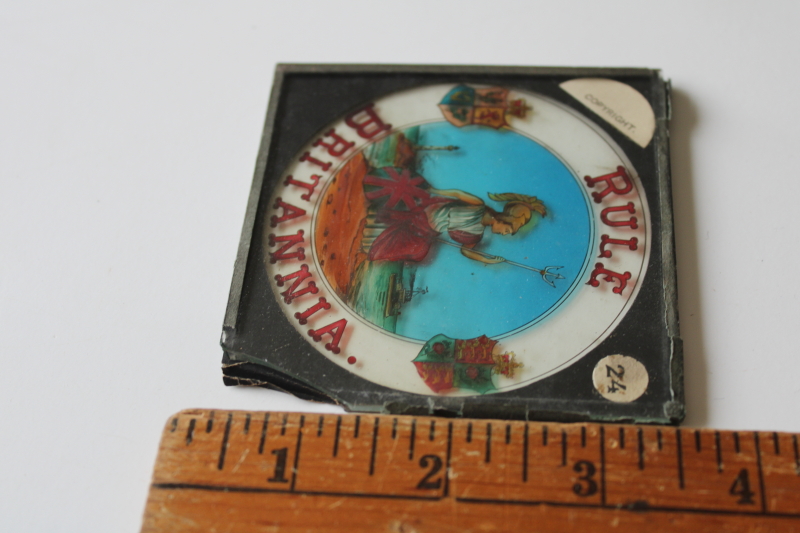photo of Edwardian vintage Rule Britannia colored glass slide for antique magic lantern projector  #4