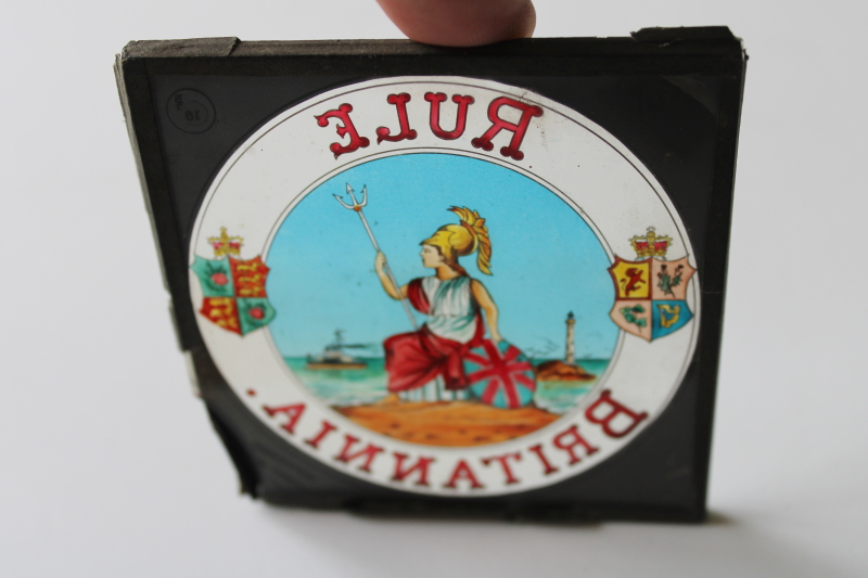 photo of Edwardian vintage Rule Britannia colored glass slide for antique magic lantern projector  #5