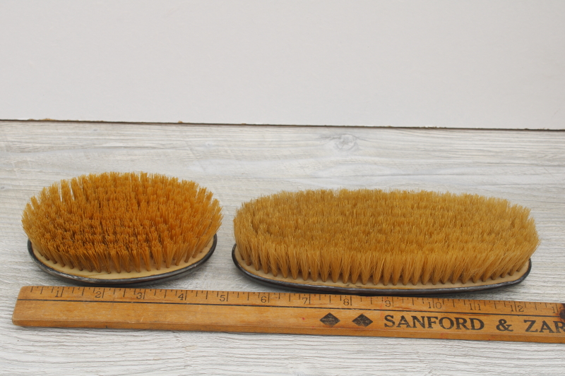 photo of Edwardian vintage early 1900s clothes brush set w/ natural bristles, antique brushes w/ worn silver #3