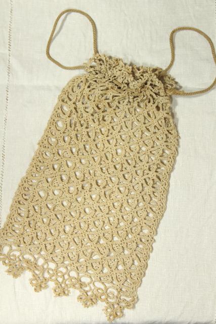 photo of Edwardian vintage ladies purse, antique tatted lace hand bag, handmade lace tatting #1