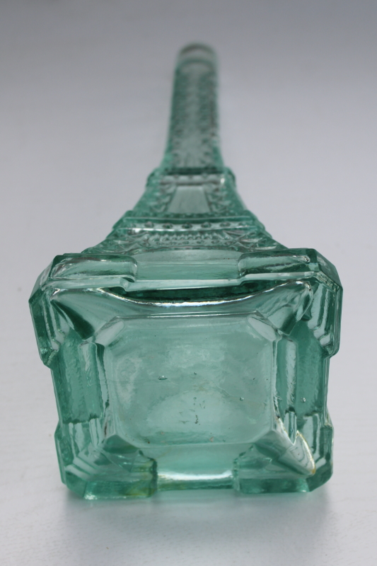 photo of Eiffel tower tall glass bottle, decanter or floor vase sea green recycled glass  #2