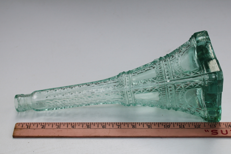 photo of Eiffel tower tall glass bottle, decanter or floor vase sea green recycled glass  #5