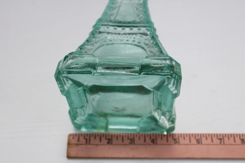 photo of Eiffel tower tall glass bottle, decanter or floor vase sea green recycled glass  #6