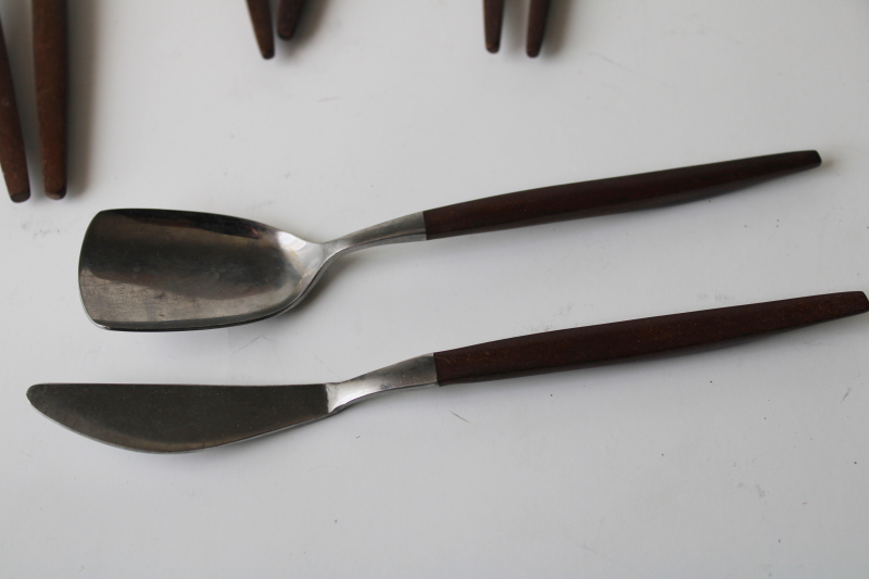 photo of Ekco Eterna Canoe Muffin stainless flatware lot, mod vintage rosewood melamine handles #3