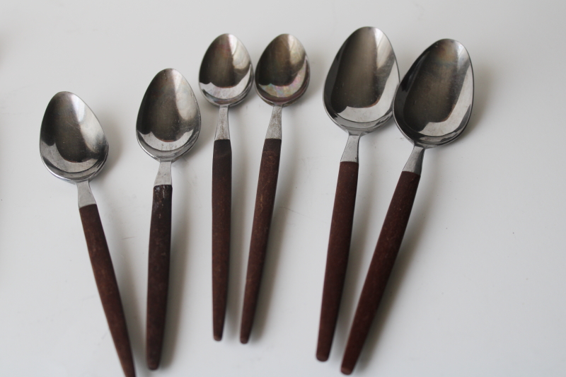 photo of Ekco Eterna Canoe Muffin stainless flatware lot, mod vintage rosewood melamine handles #5