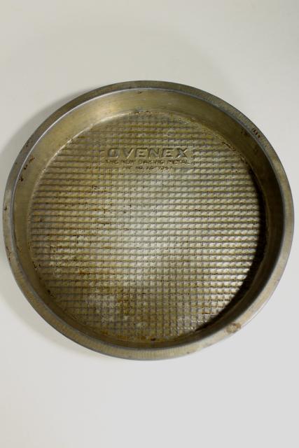 photo of Ekco Ovenex vintage baking pans, waffle textured & starburst pattern stamped metal #6