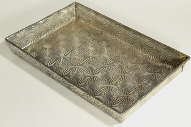 photo of Ekco Ovenex vintage baking pans, waffle textured & starburst pattern stamped metal #8